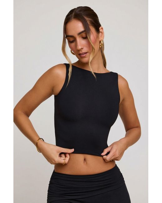 Oh Polly Black High Neck Open Back Crop Top