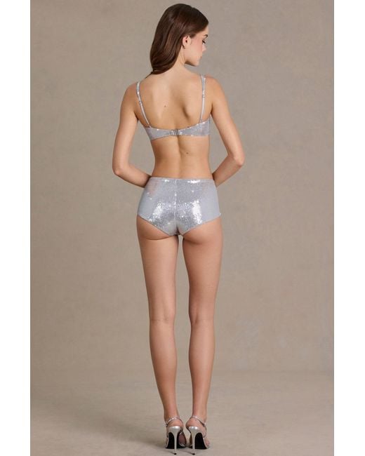Oh Polly Metallic Sequin Mesh Mid-Rise Mini Shorts