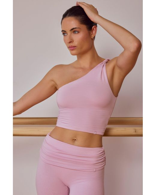 BO+TEE Pink One-Shoulder Twisted Tank Top
