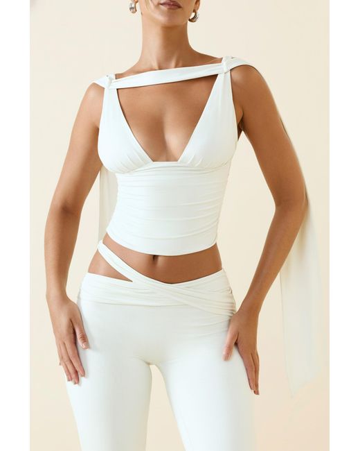 Oh Polly White Plunge-Neck Draped Top