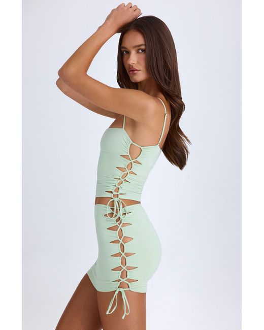 Oh Polly Green Ruched Cut-Out Mini Skirt