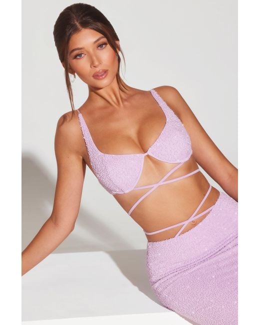 Oh Polly Purple Embellished Underwired Strappy Crop Top