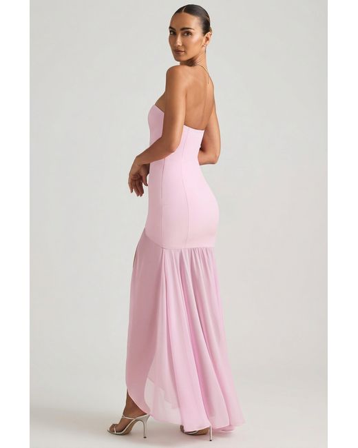 Oh Polly Pink Asymmetric Strapless Fishtail Maxi Dress