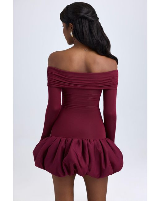 Oh Polly Red Modal Off-Shoulder Bubble Hem Mini Dress