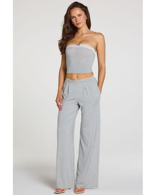Oh Polly Gray Modal Mid-Rise Wide-Leg Trousers