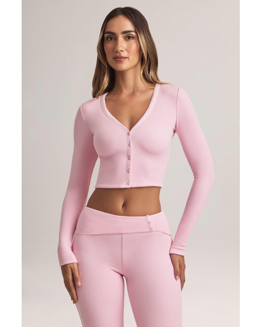 Oh Polly Pink Modal Ribbed Cropped Cardigan