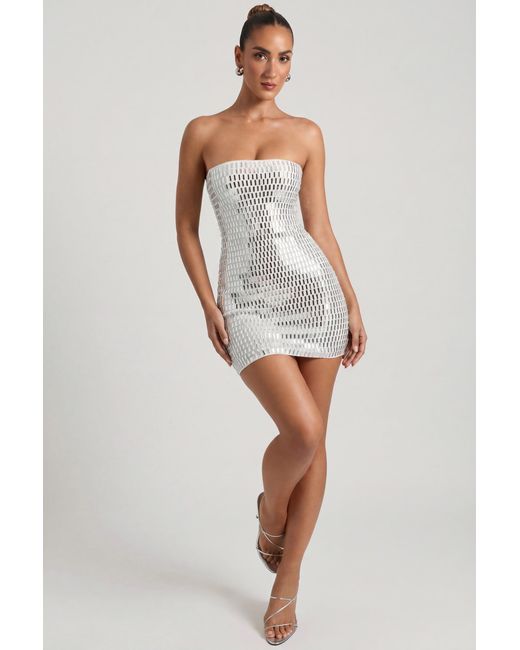 Oh Polly White Embellished Bandeau Mini Dress