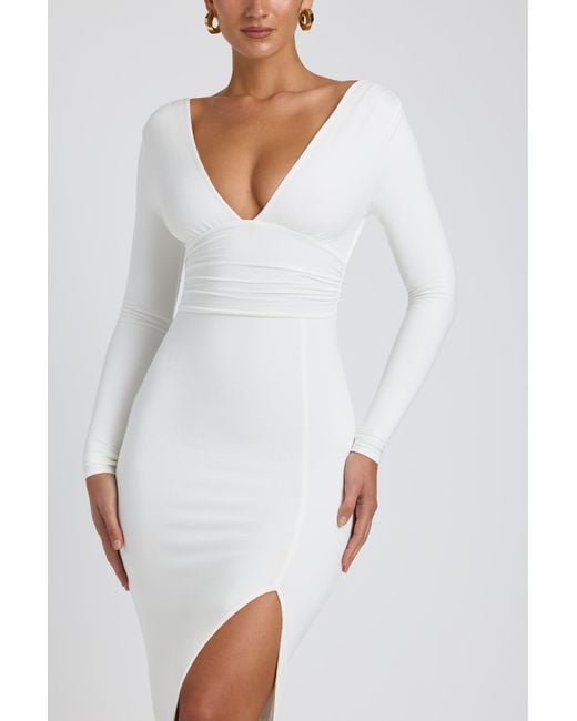 Oh Polly White Modal Plunge Neck Long Sleeve Maxi Dress