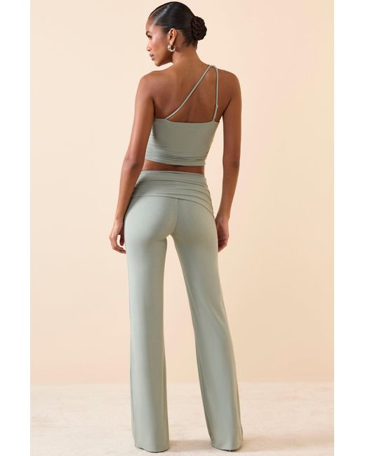 Oh Polly Green Mid-Rise Straight-Leg Trousers