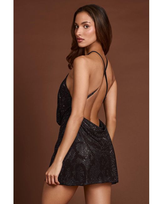 Oh Polly Black Embellished Halterneck Cowl A-Line Mini Dress