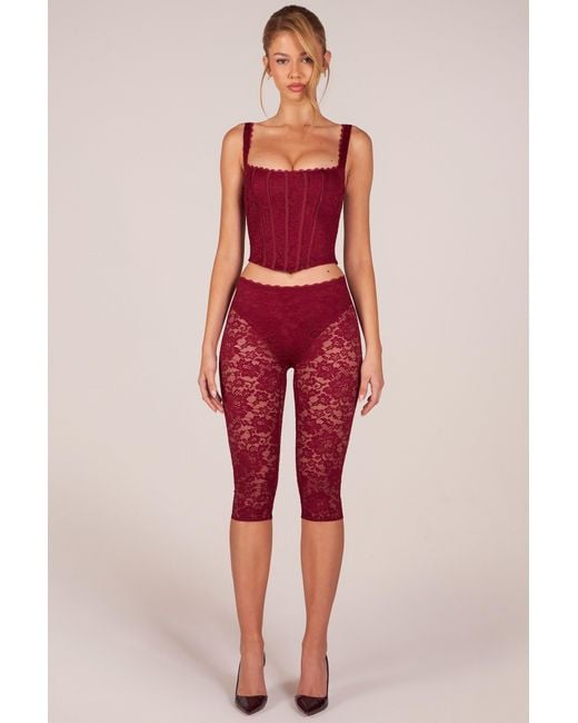Oh Polly Red Laced Capri Trousers