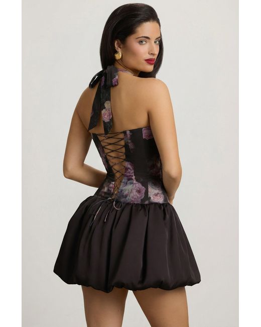 Oh Polly Multicolor Halterneck Lace-Up Bubble Hem Mini Dress