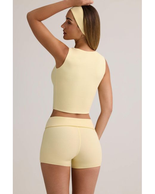 Oh Polly Yellow Modal Ribbed Mid-Rise Foldover Shorts