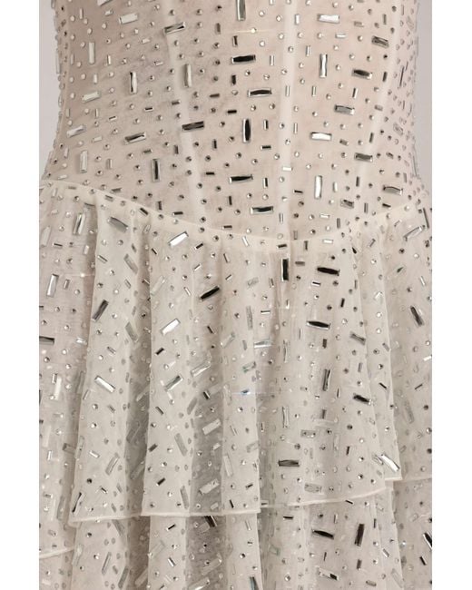 Oh Polly White Embellished Ruffled Tiered Mini Dress