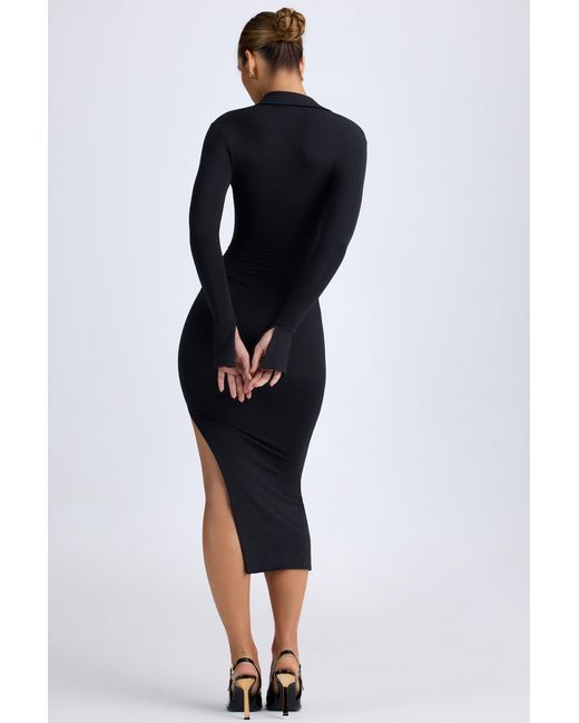 Oh Polly Black Modal Plunge V-Neck Midaxi Dress