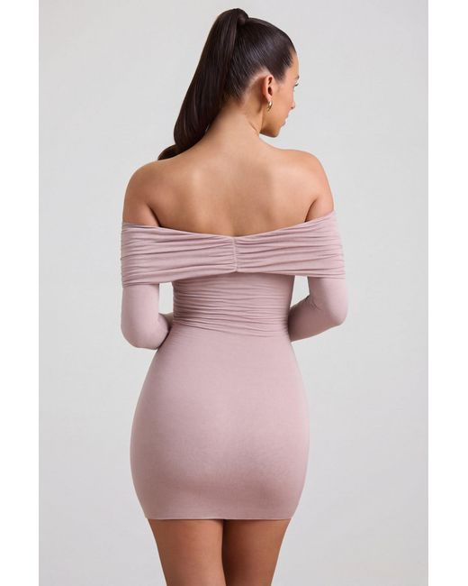 Oh Polly Natural Modal-Cashmere Blend Off-Shoulder Ruched Mini Dress