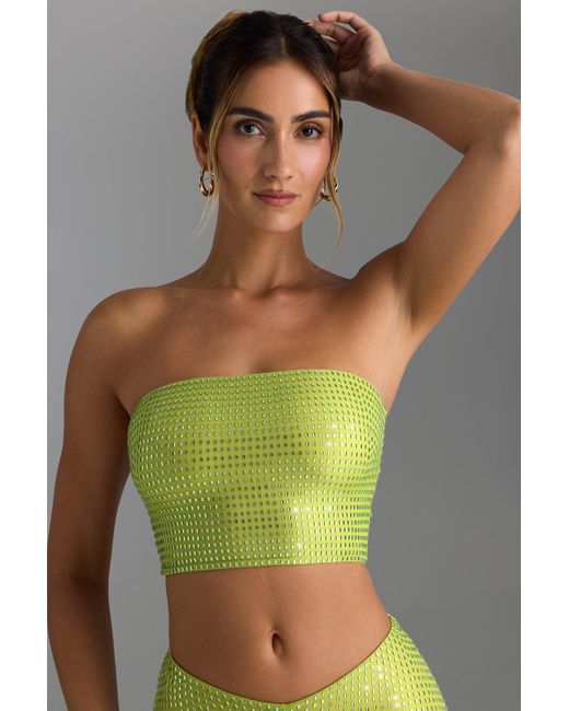 Oh Polly Green Embellished Strap-Back Bandeau Top