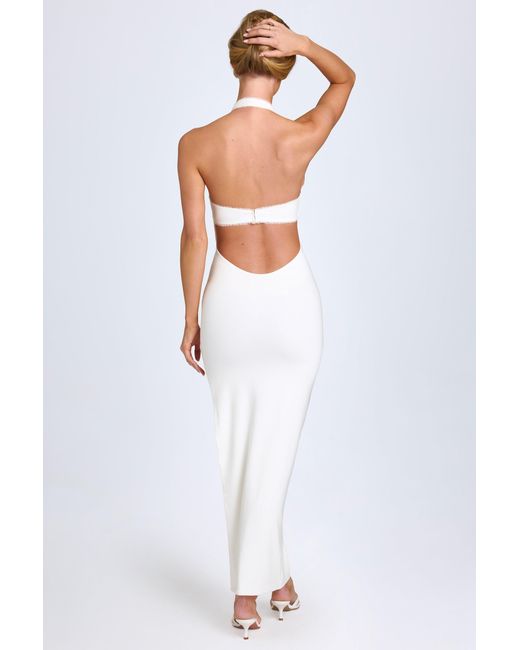 Oh Polly White Modal Lace-Trim Halterneck Maxi Dress