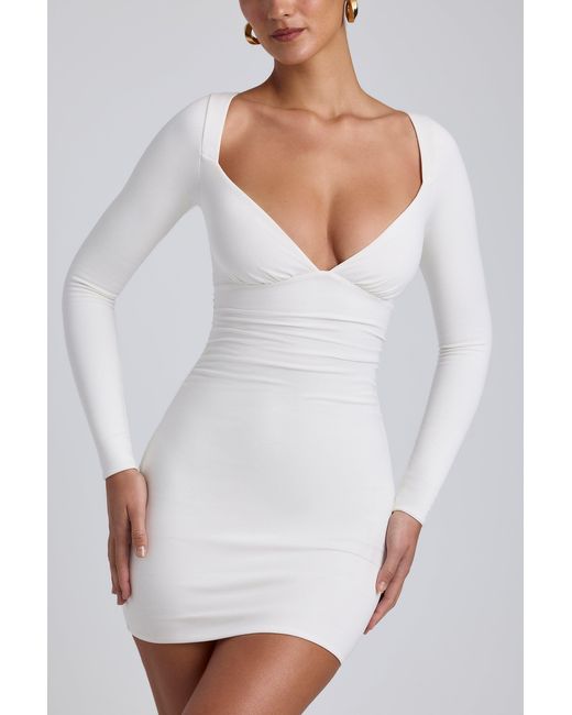 Oh Polly White Modal Ruched Long-Sleeve Mini Dress