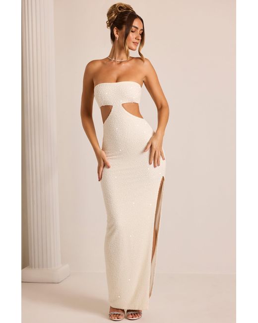 Oh Polly White Embellished Cut Out Maxi Dress