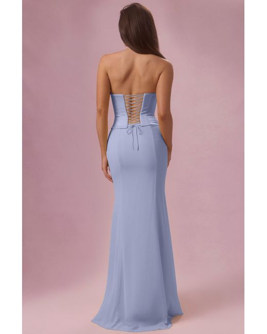 Oh Polly Blue Satin Corset Bridesmaid Dress