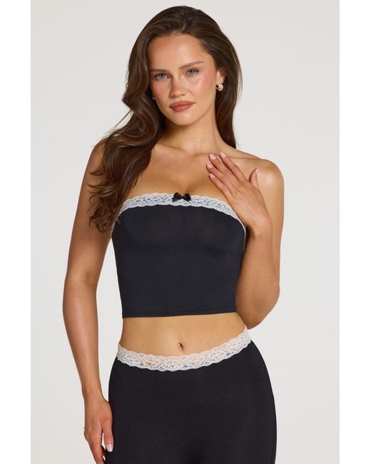 Oh Polly Black Modal Lace-Trim Bandeau Top