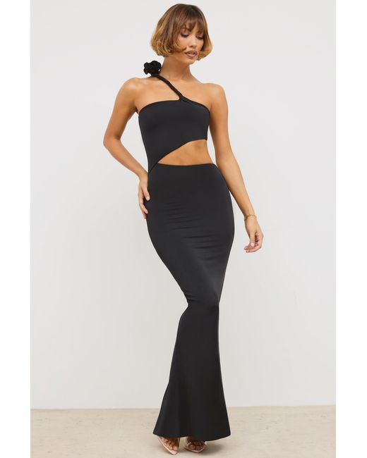 Oh Polly Black Jersey Asymmetric Cut Out Maxi Dress