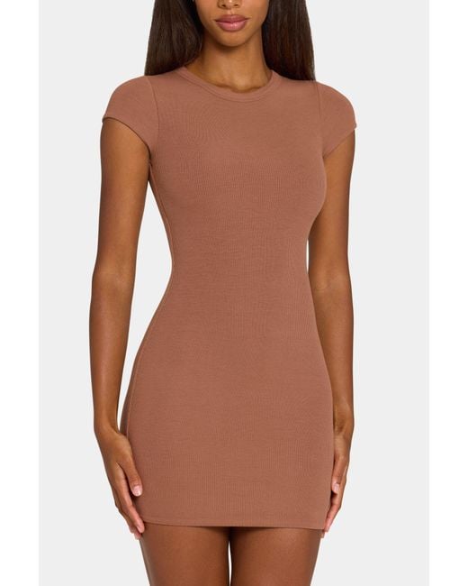 BO+TEE Brown Buttercloud Cap Sleeve Mini Dress