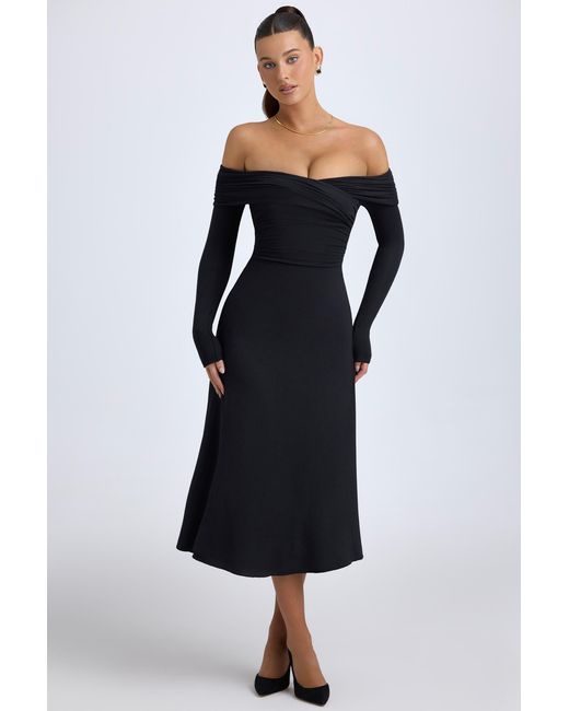 Oh Polly Black Modal Off-Shoulder Ruched Midaxi Dress