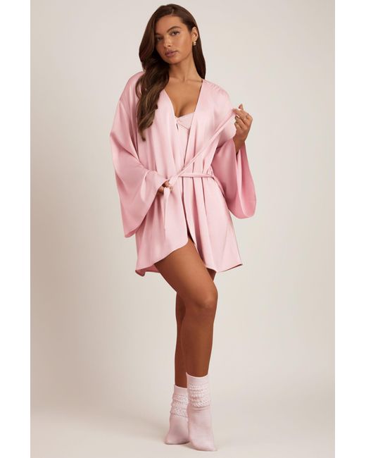 Oh Polly Pink Embellished Wrap-Over Robe