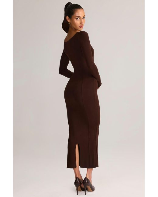 Oh Polly Brown Modal Peekaboo Long-Sleeve Midi Dress