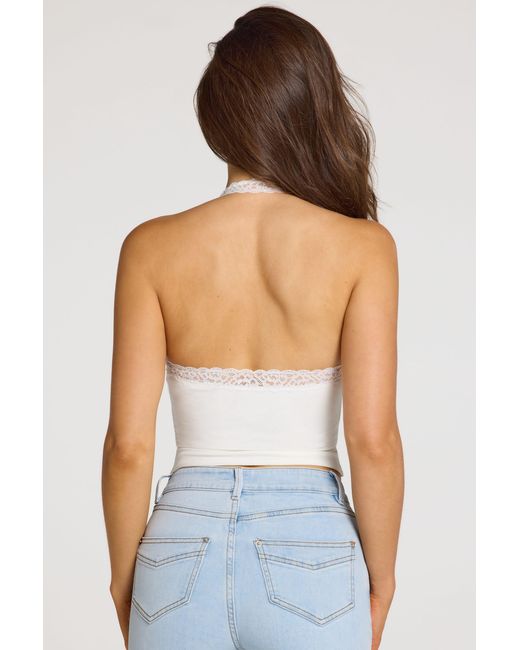 Oh Polly White Modal Lace-Trim Halterneck Top