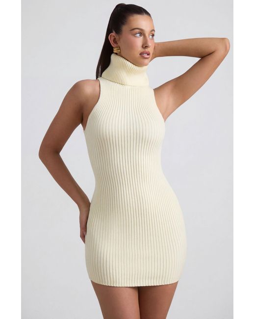 Oh Polly Yellow Ribbed-Knit Turtleneck Mini Dress