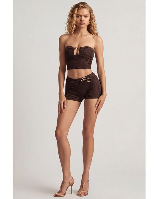 Oh Polly Brown Mid-Rise Shorts