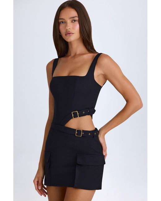 Oh Polly Black Belted Cut-Out Mini Dress