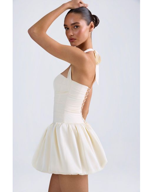 Oh Polly White Halterneck Lace-Up Bubble Hem Corset Micro Mini Dress