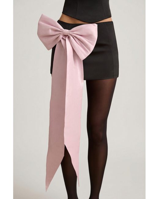 Oh Polly Black Satin Bow-Detail Low-Rise Mini Skirt