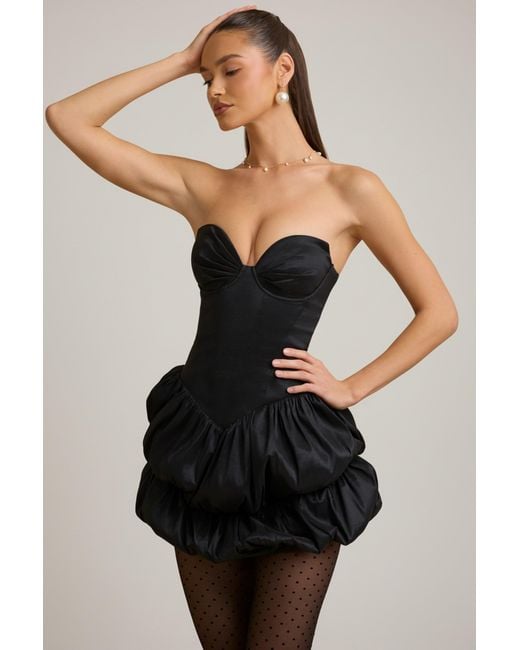 Oh Polly Black Satin Bubble Hem Corset Mini Dress