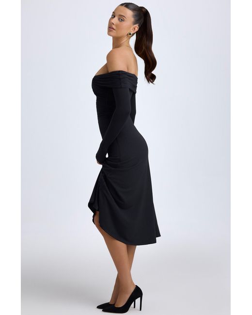 Oh Polly Black Modal Off-Shoulder Ruched Midaxi Dress
