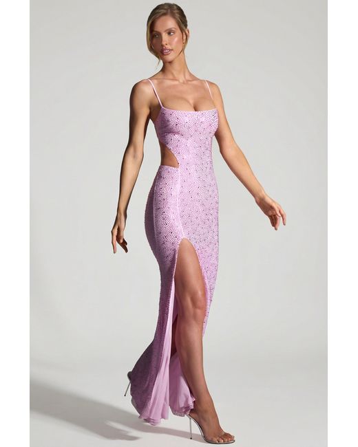 Oh Polly Pink Embellished Cut-Out Fishtail Maxi Dress