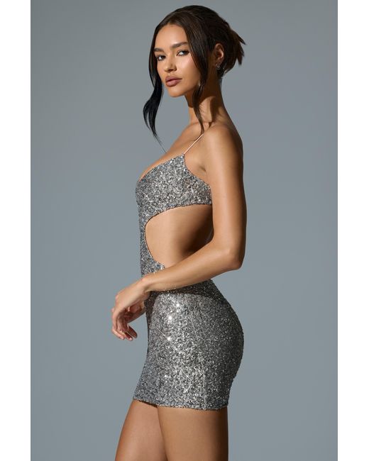 Oh Polly Metallic Embellished Cut-Out Mini Dress