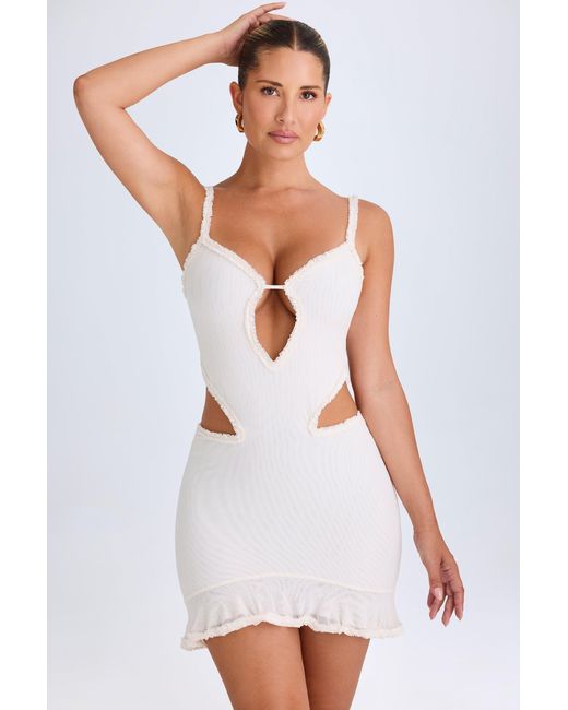 Oh Polly White Ruffle-Appliqué Cut-Out Mini Dress