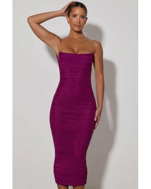 Oh Polly Purple Ruched Backless Bodycon Midaxi Dress