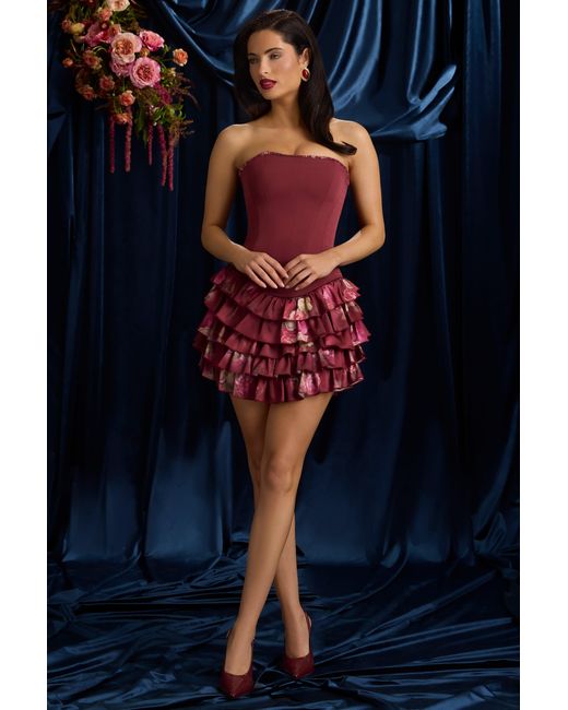Oh Polly Multicolor Strapless Ruffled Tiered Corset Mini Dress