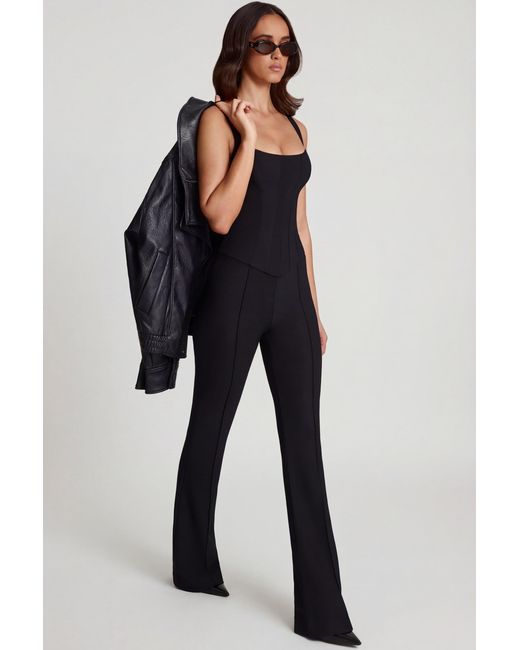 Oh Polly Black Scoop-Neck Corset Flared Leg Jumpsuit