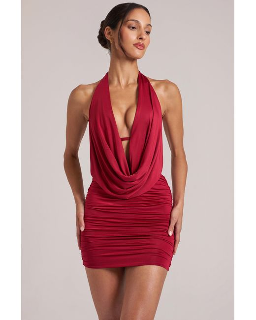 Oh Polly Red Draped Cowl Mini Dress