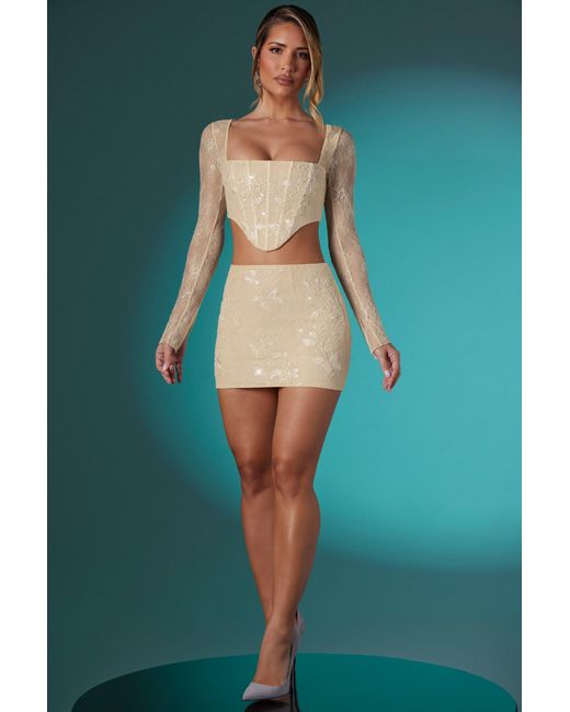 Oh Polly White Embellished Lace Bodycon Mini Skirt