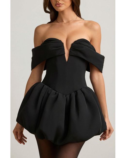 Oh Polly Black Off-Shoulder Layered Bubble Hem Corset Mini Dress