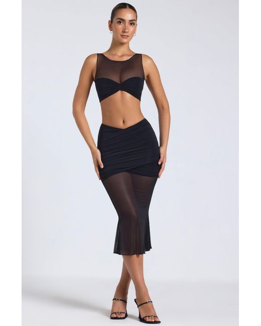 Oh Polly Black Sheer Panelled Draped Midaxi Skirt