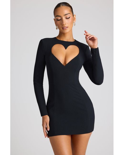 Oh Polly Black Heart Cut Out Long Sleeve Mini Dress